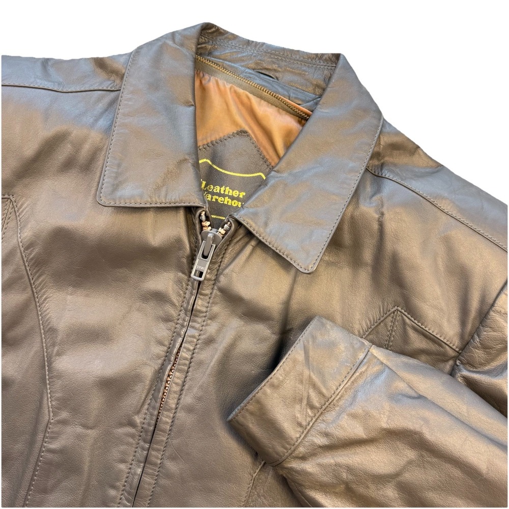 Leather Warehouse Vintage Gray Leather Bomber‎ Jacket Size 42